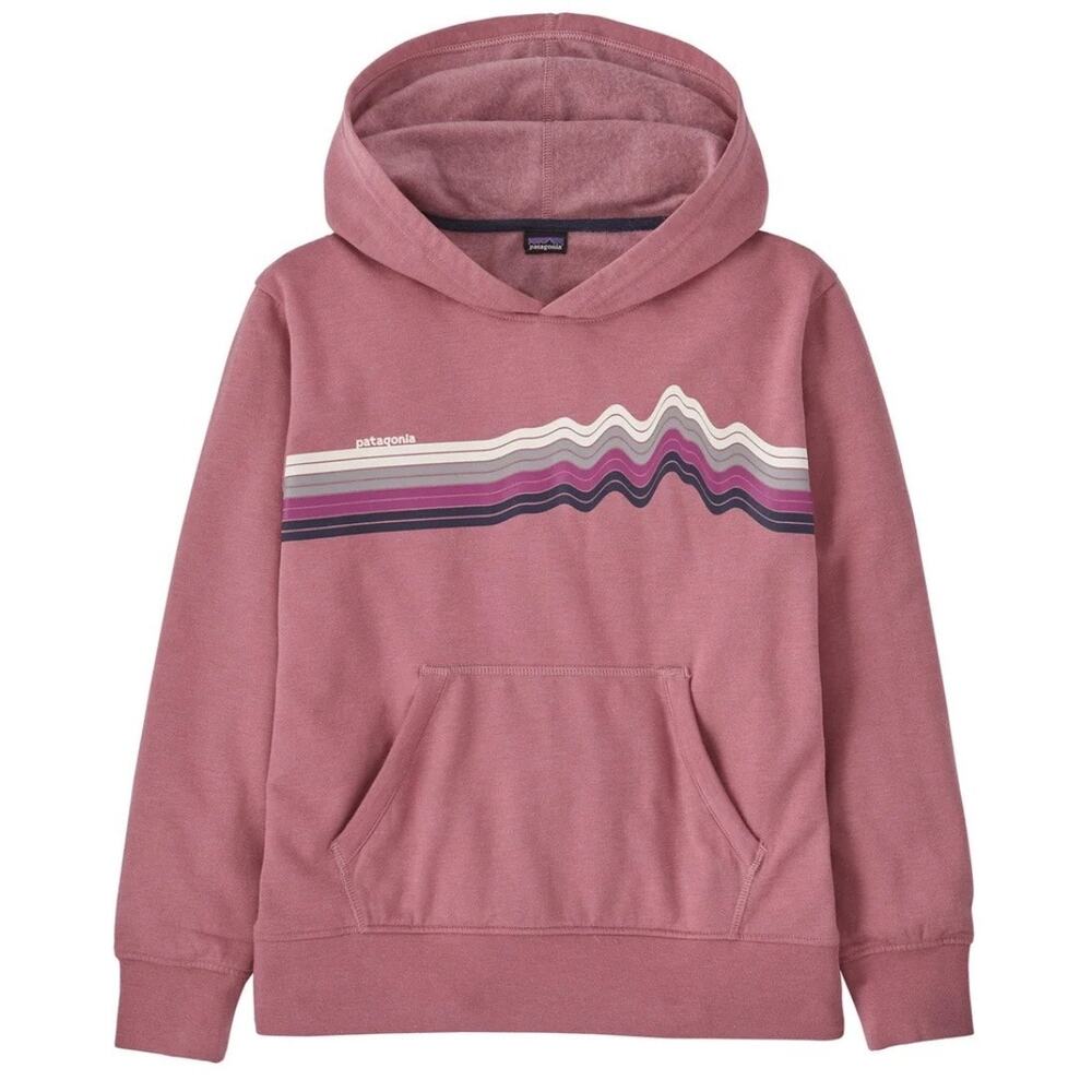 Patagonia Girls Lightweight Pink Ridge Rise Stripe Graphic Hoody Sweatshirt S